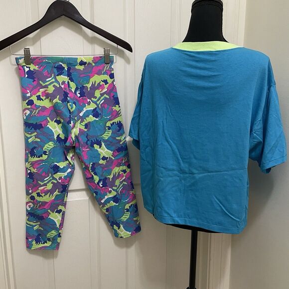 Vintage Jacques Moret 80s Neon Capri Leggings & Top Set Exercise Dance Party - Picture 2 of 11